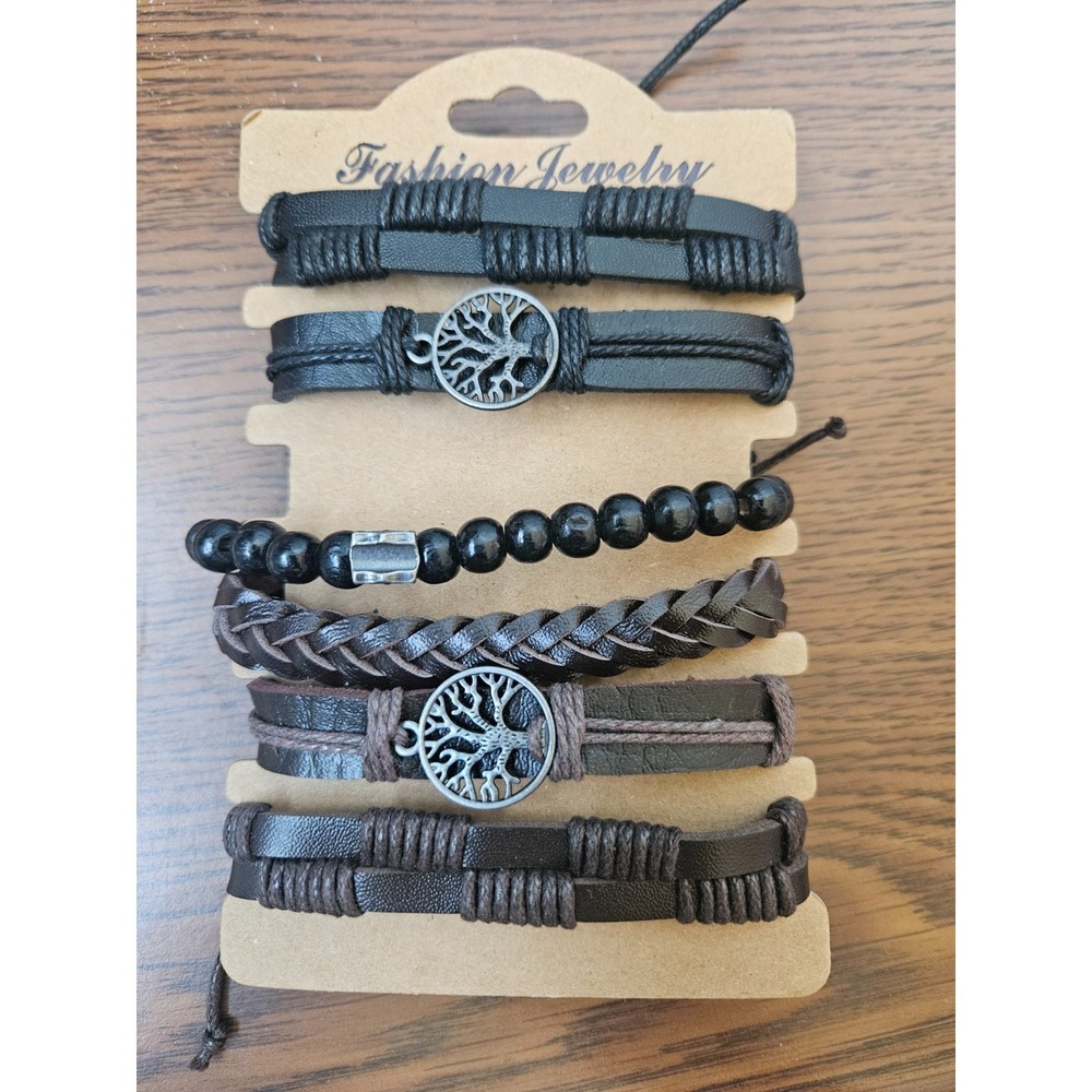 6 New Braided Leather  Rope Bracelet Set